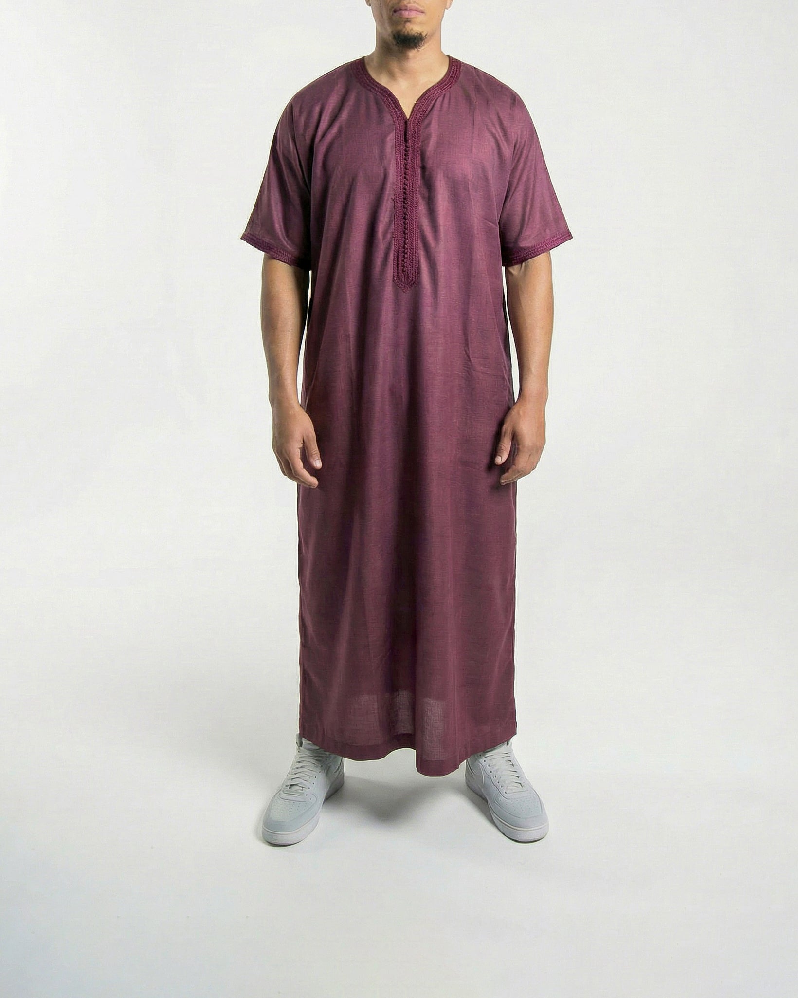 Mens Moroccan Thobe - The Embroidered Fit in Burgundy