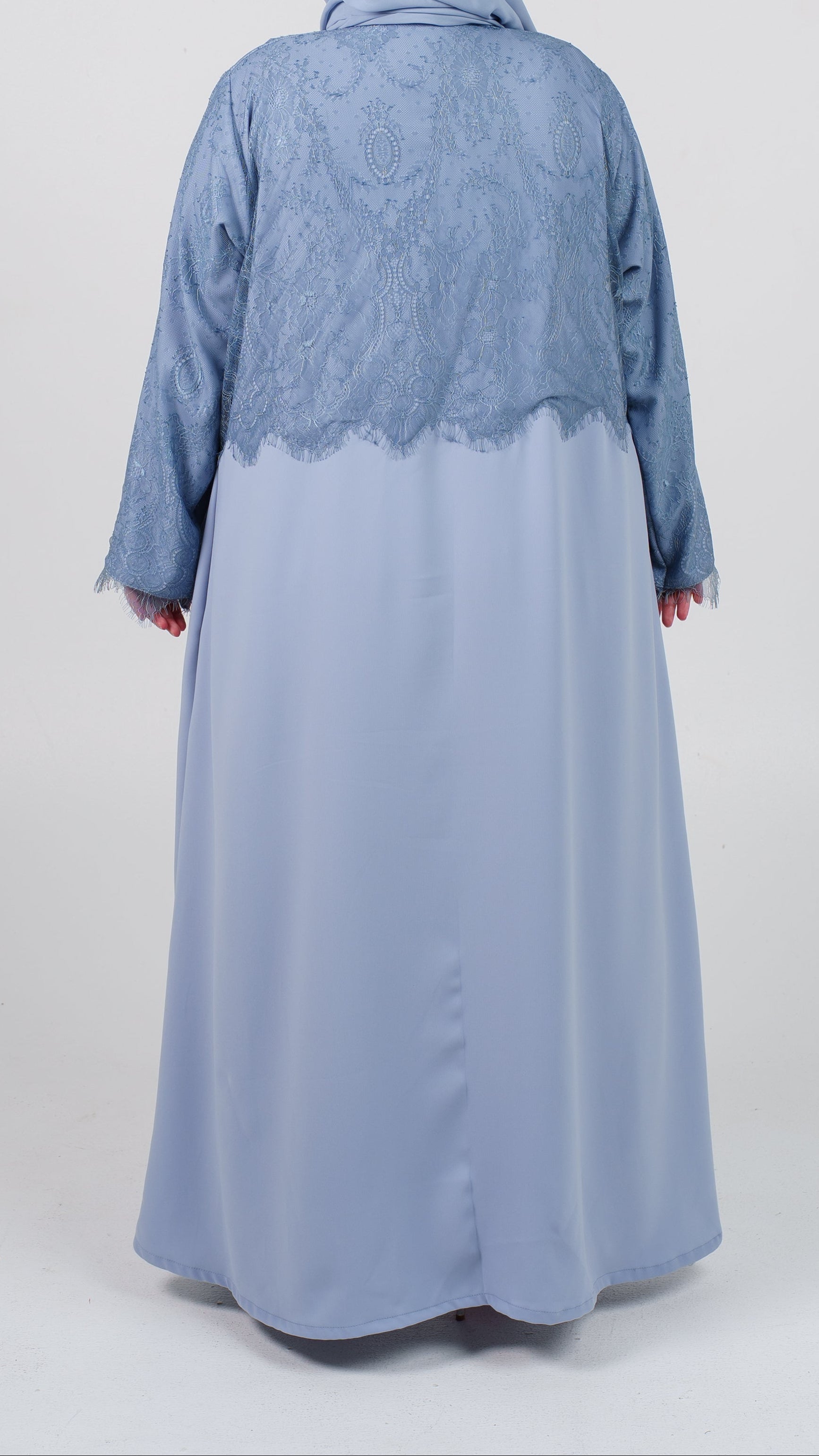 Womens Dressy Abaya - The French Lace in Sky Blue