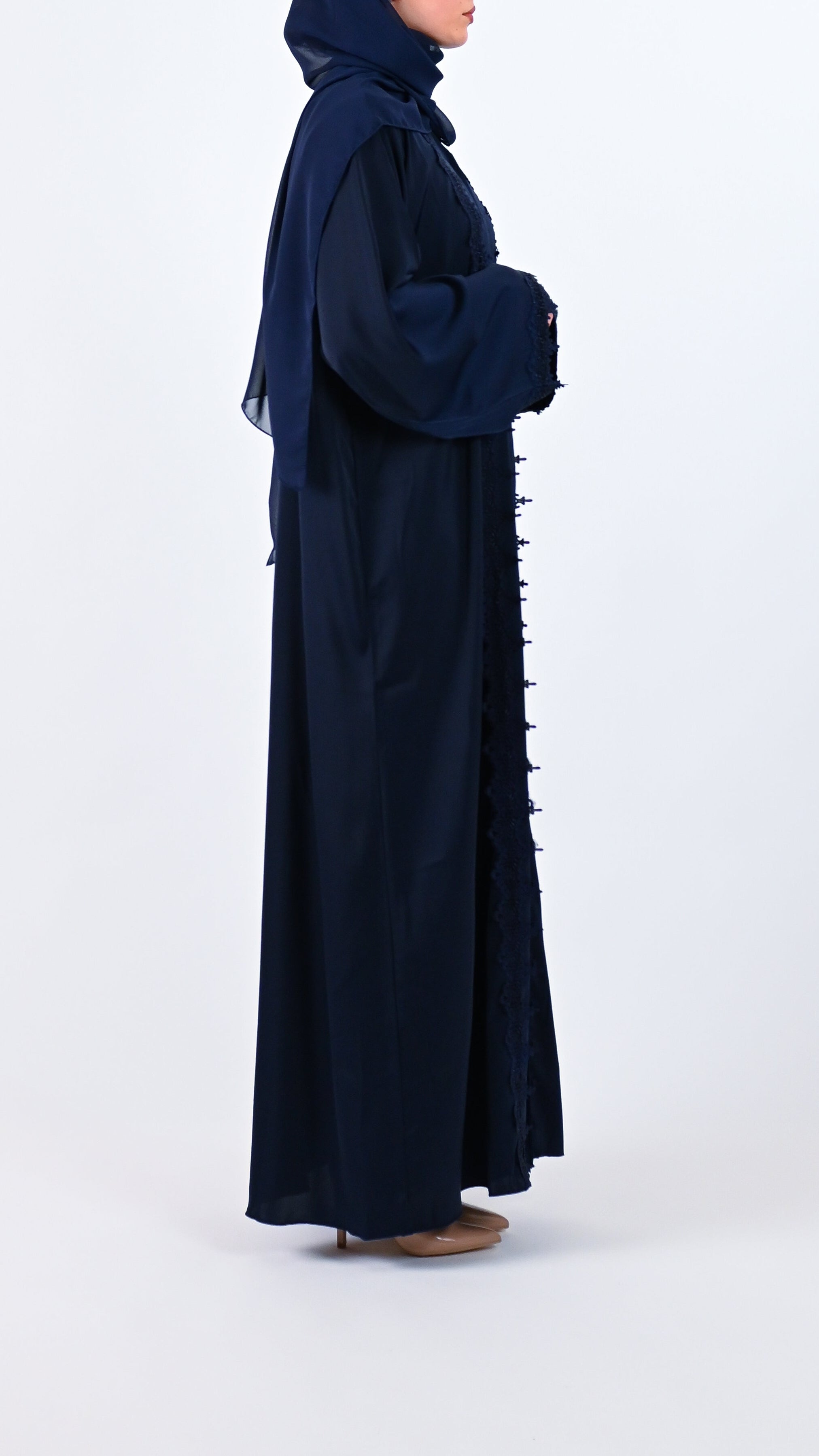 Womens Essential Abaya - Your Laced Companion in Midnight