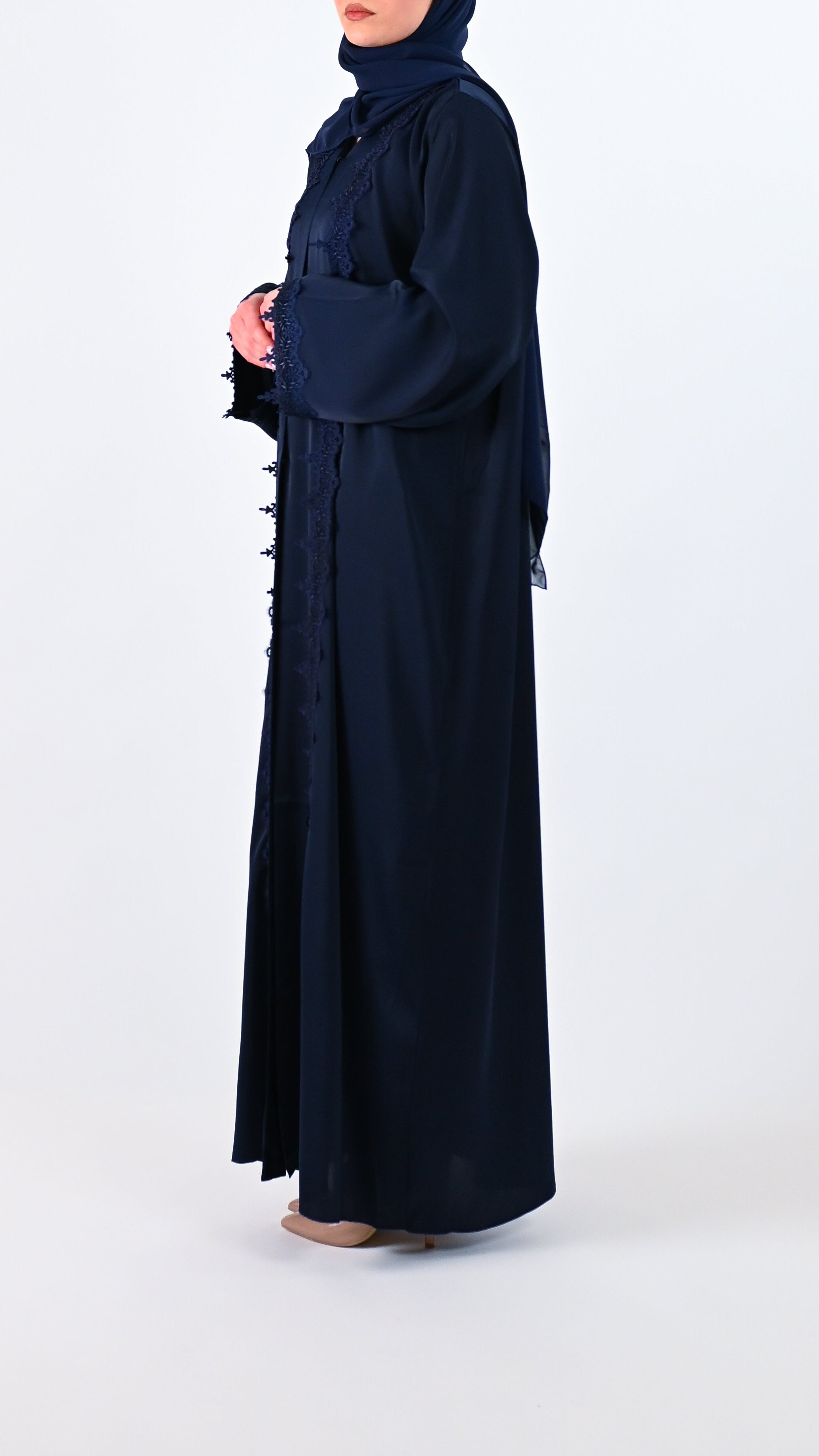 Womens Essential Abaya - Your Laced Companion in Midnight