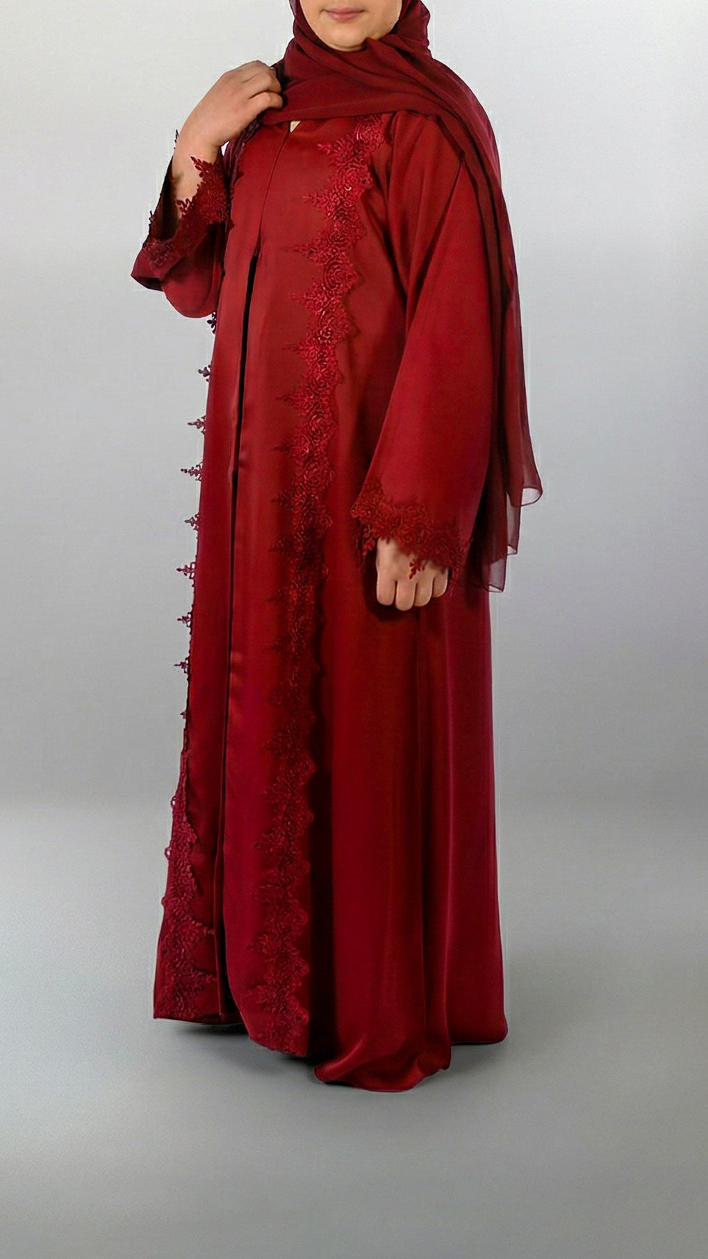Girls Essential Abaya - Your Laced Companion in Rouge