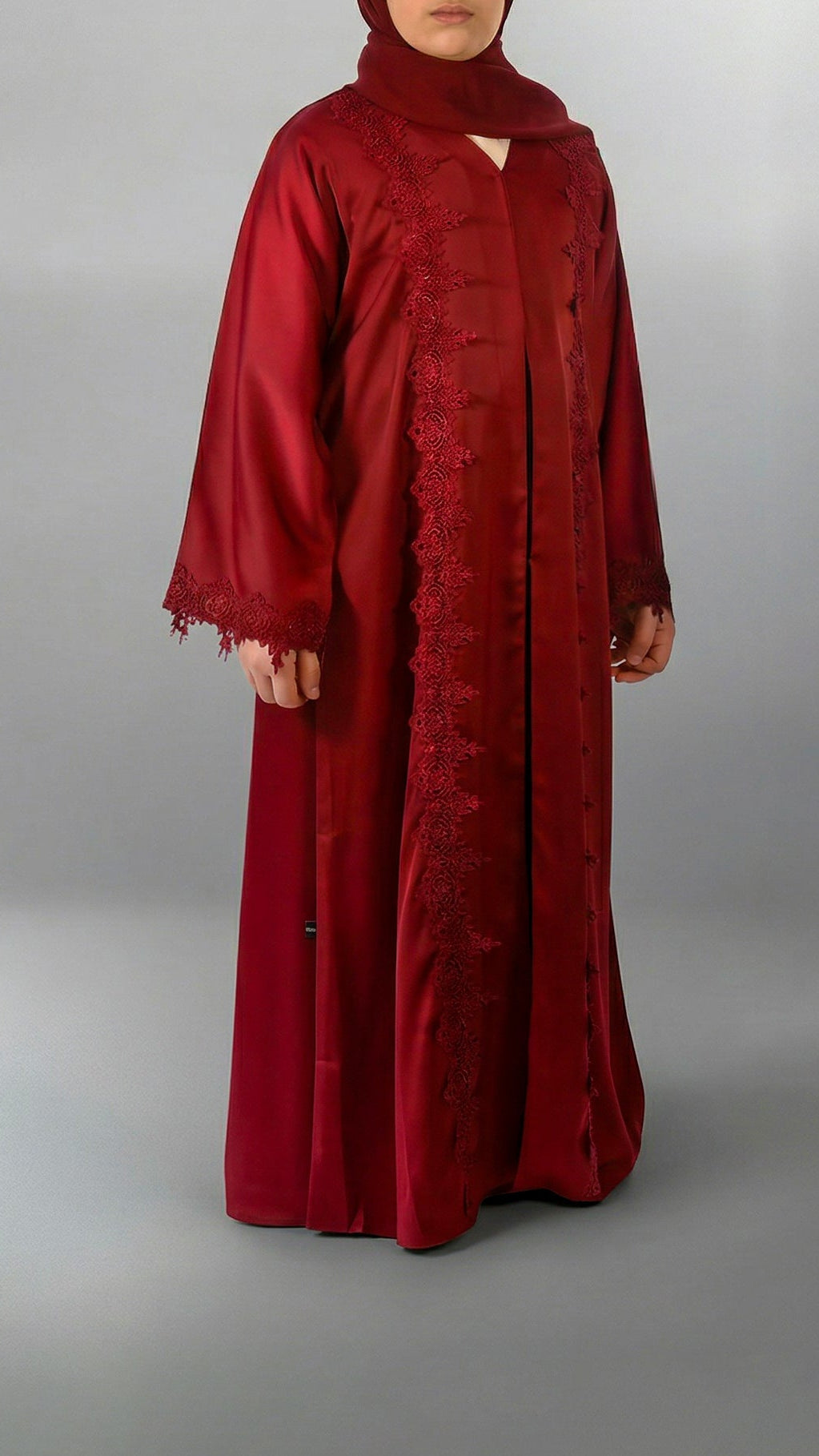 Girls Essential Abaya - Your Laced Companion in Rouge