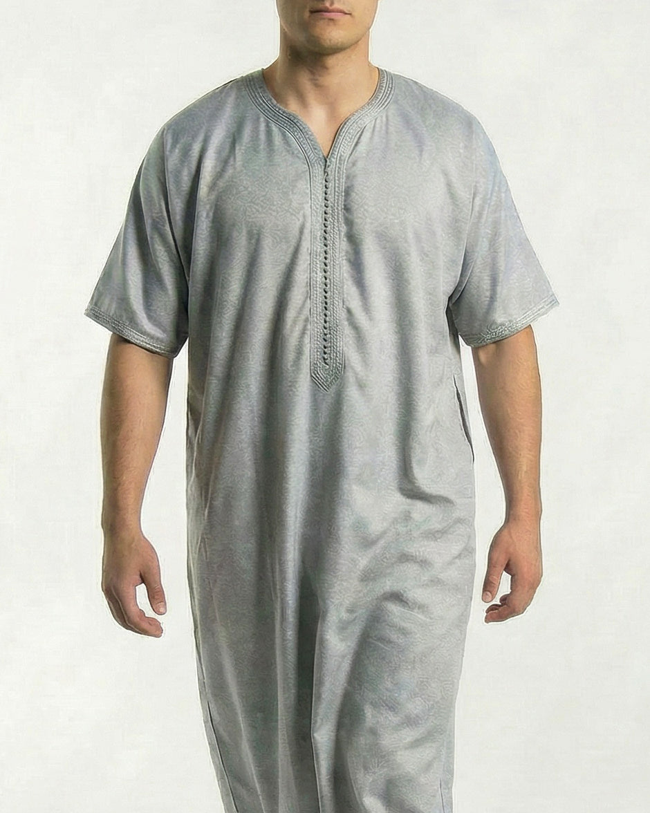 Mens Moroccan Thobe - The Embroidered Fit in Grey