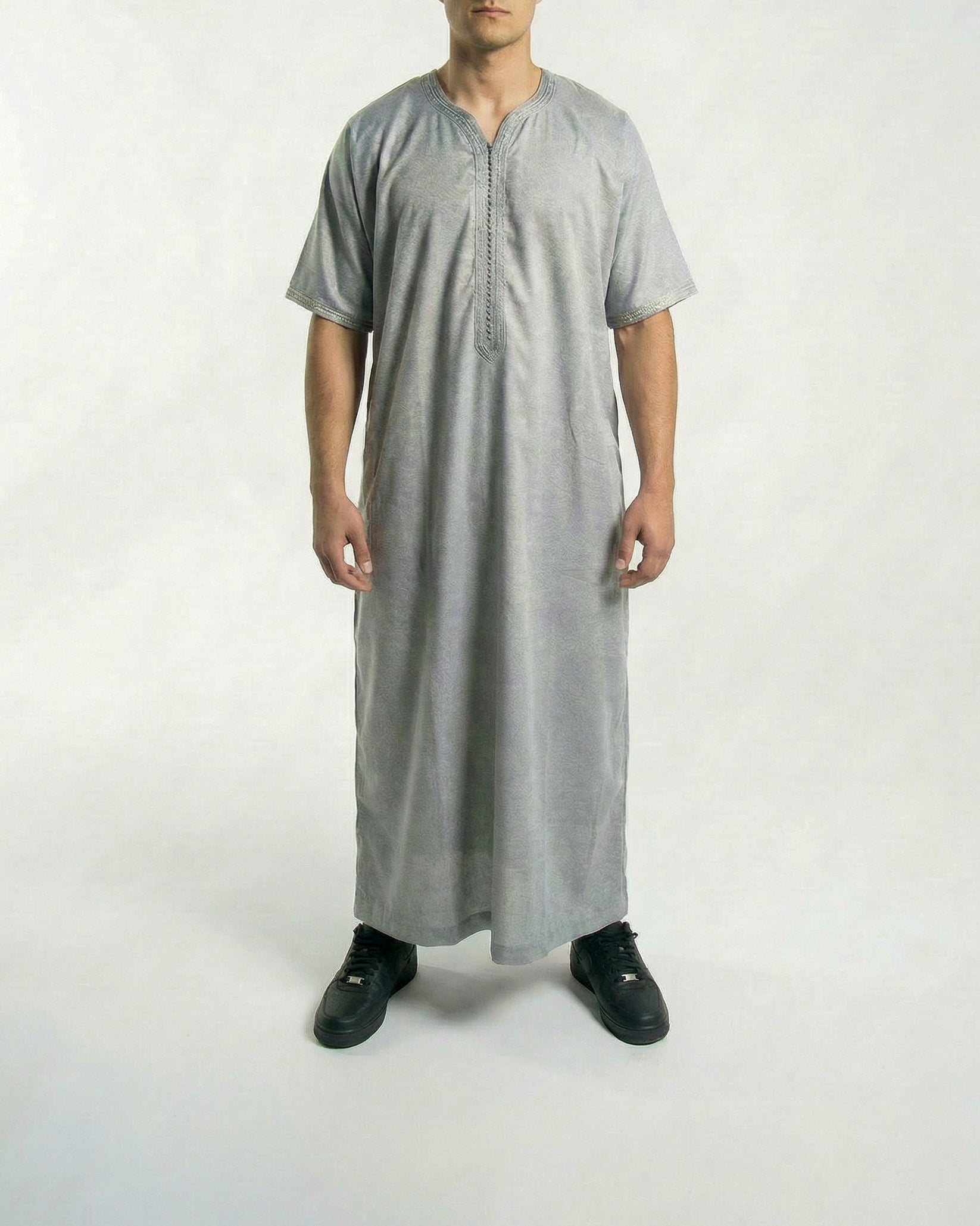 Mens Moroccan Thobe - The Embroidered Fit in Grey