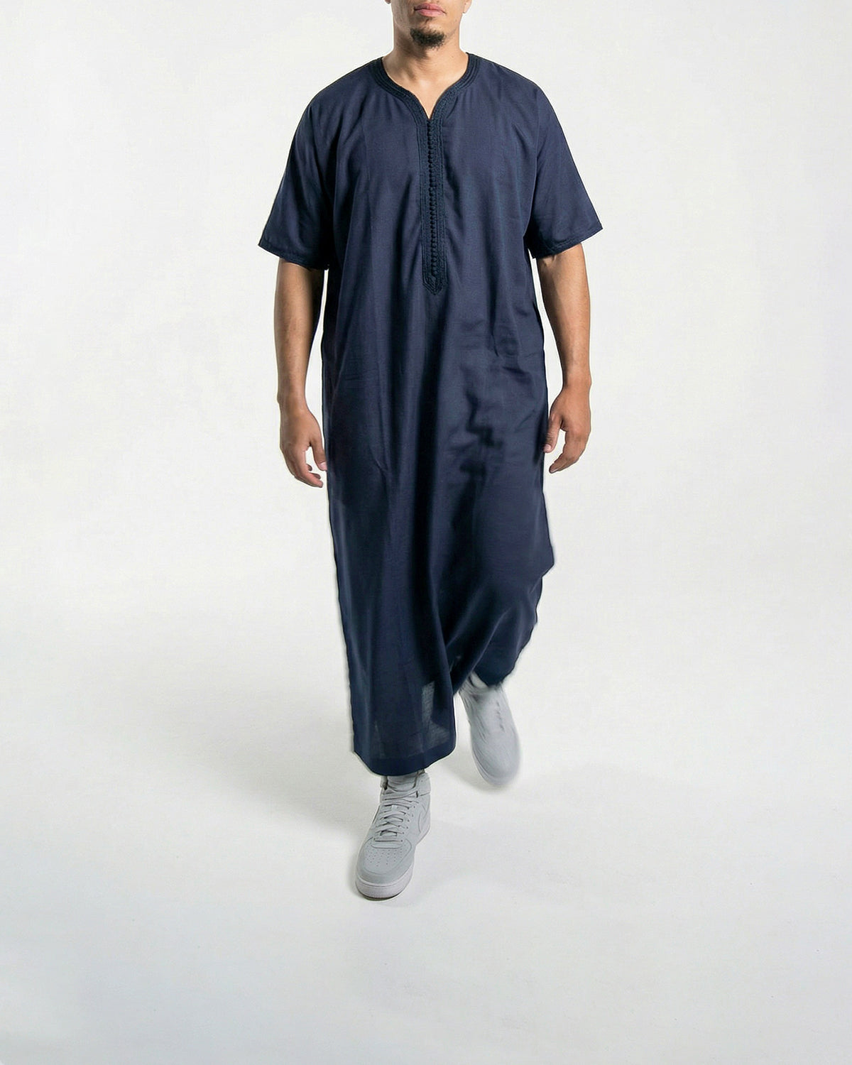 Mens Moroccan Thobe - The Embroidered Fit in Midnight Blue