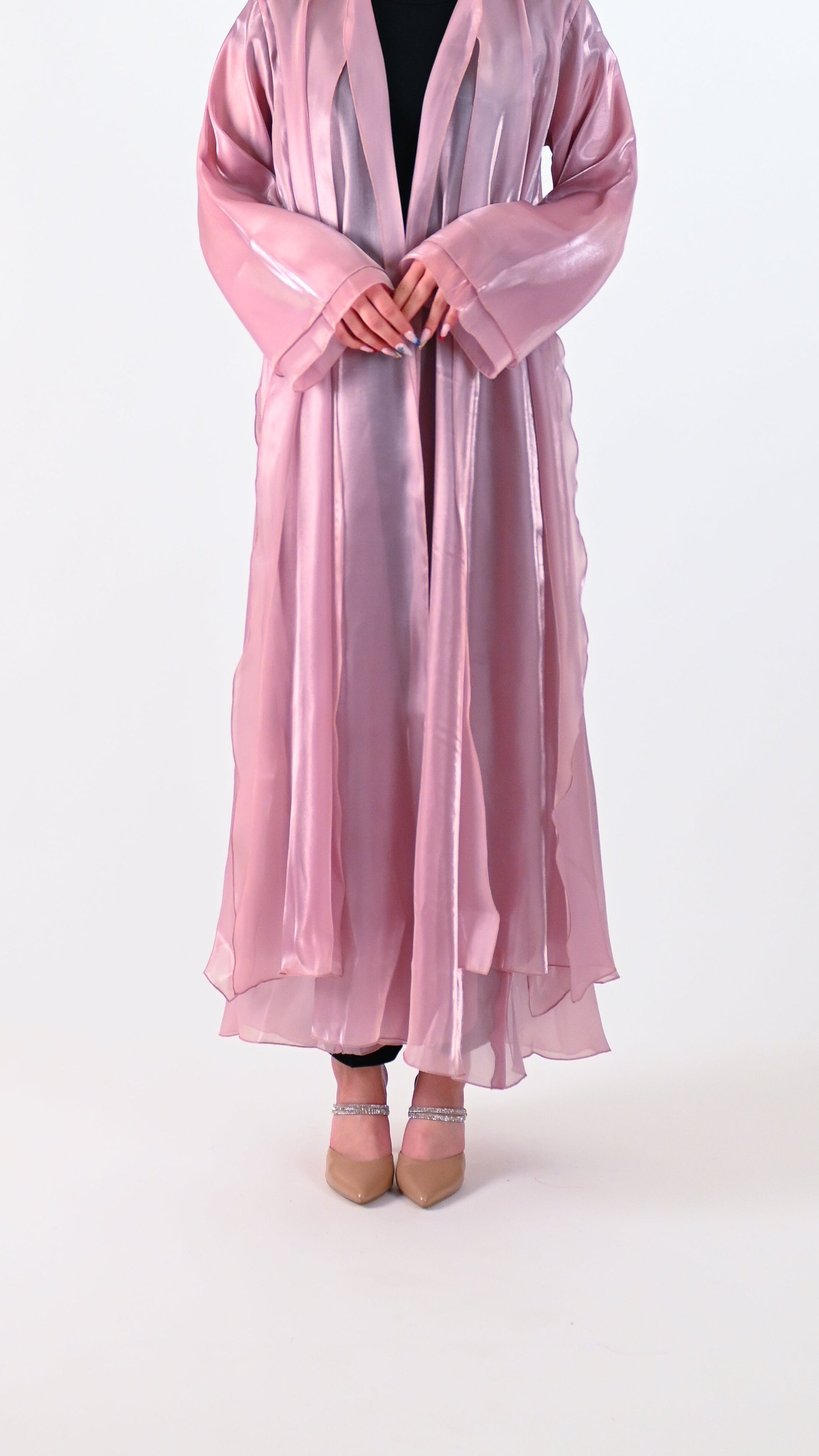 Womens Dressy Abaya - Organza Shimmer in Pretty Pink