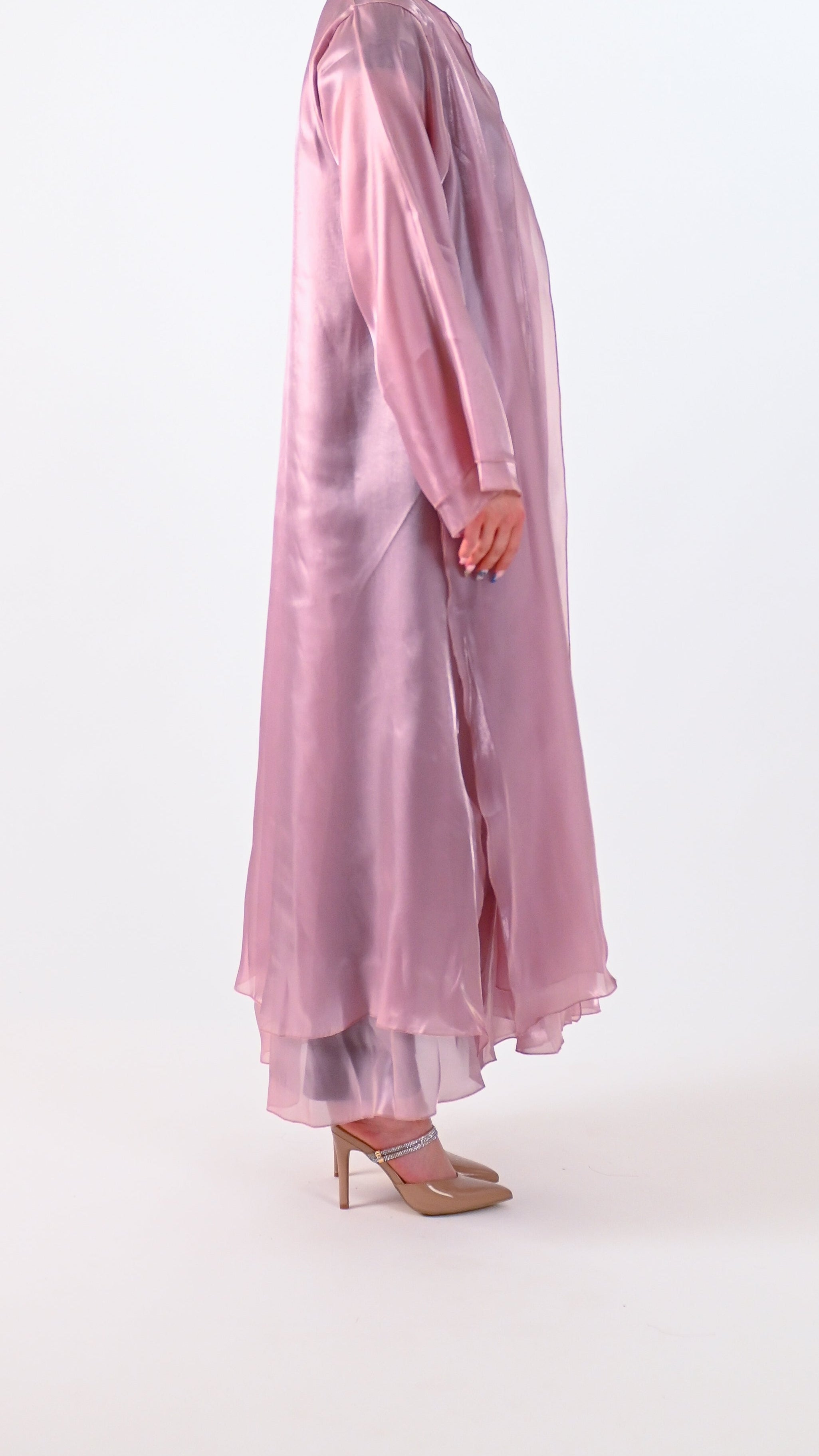 Womens Dressy Abaya - Organza Shimmer in Pretty Pink