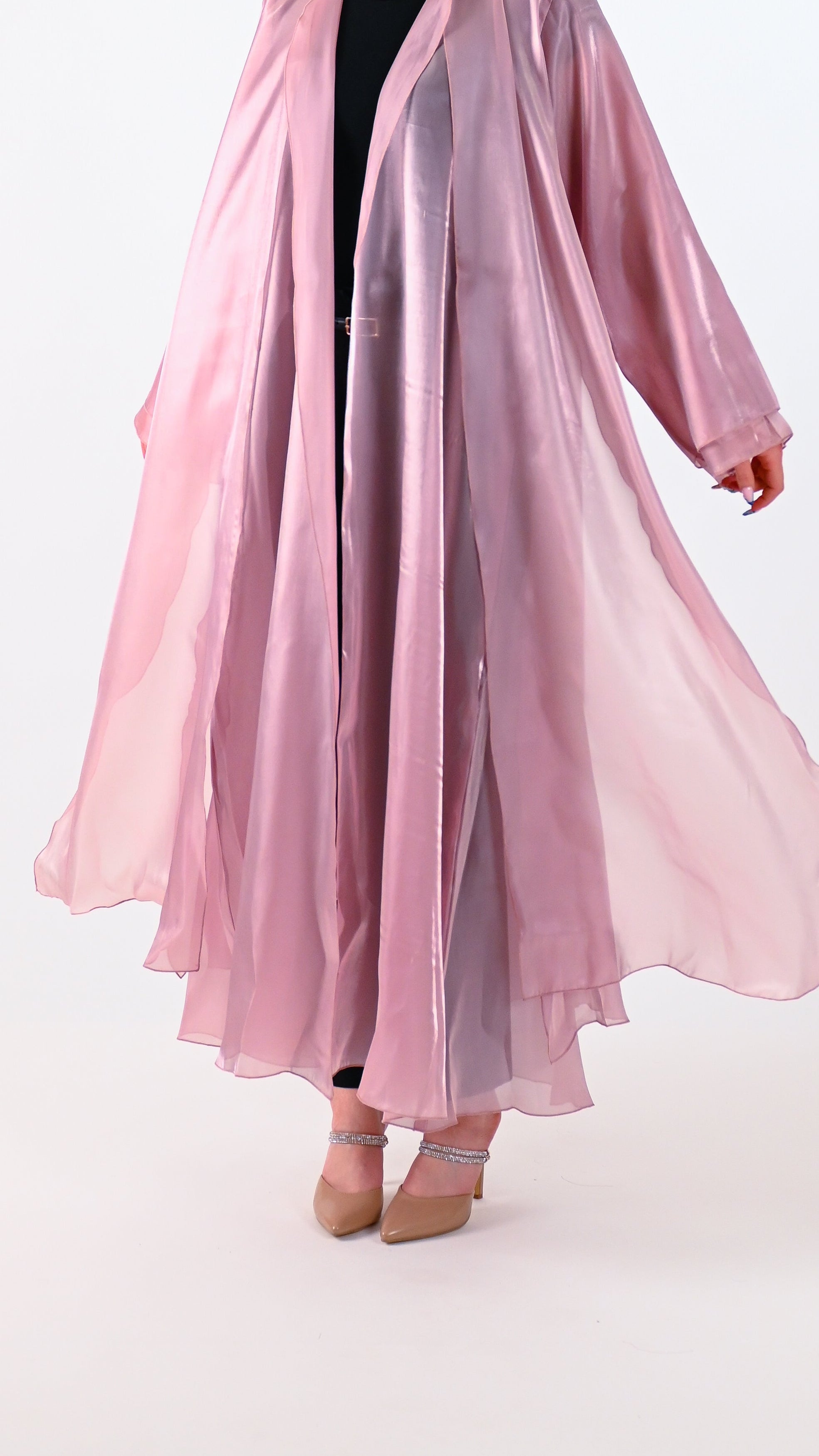 Womens Dressy Abaya - Organza Shimmer in Pretty Pink