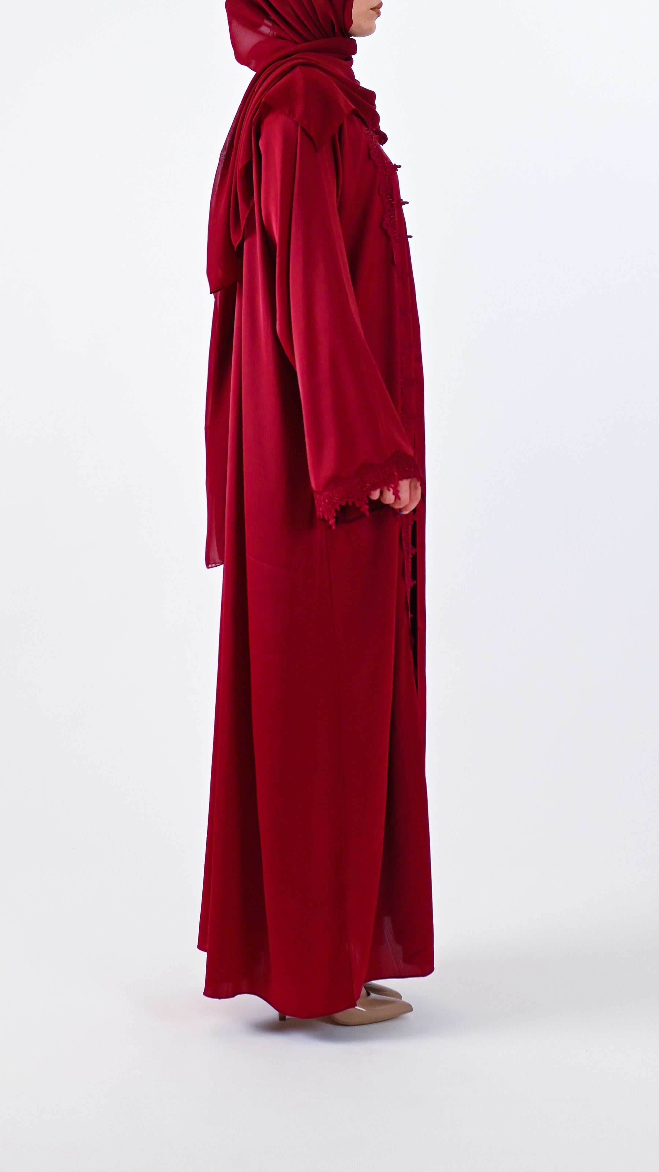 Womens Essential Abaya - Your Laced Companion in Rouge