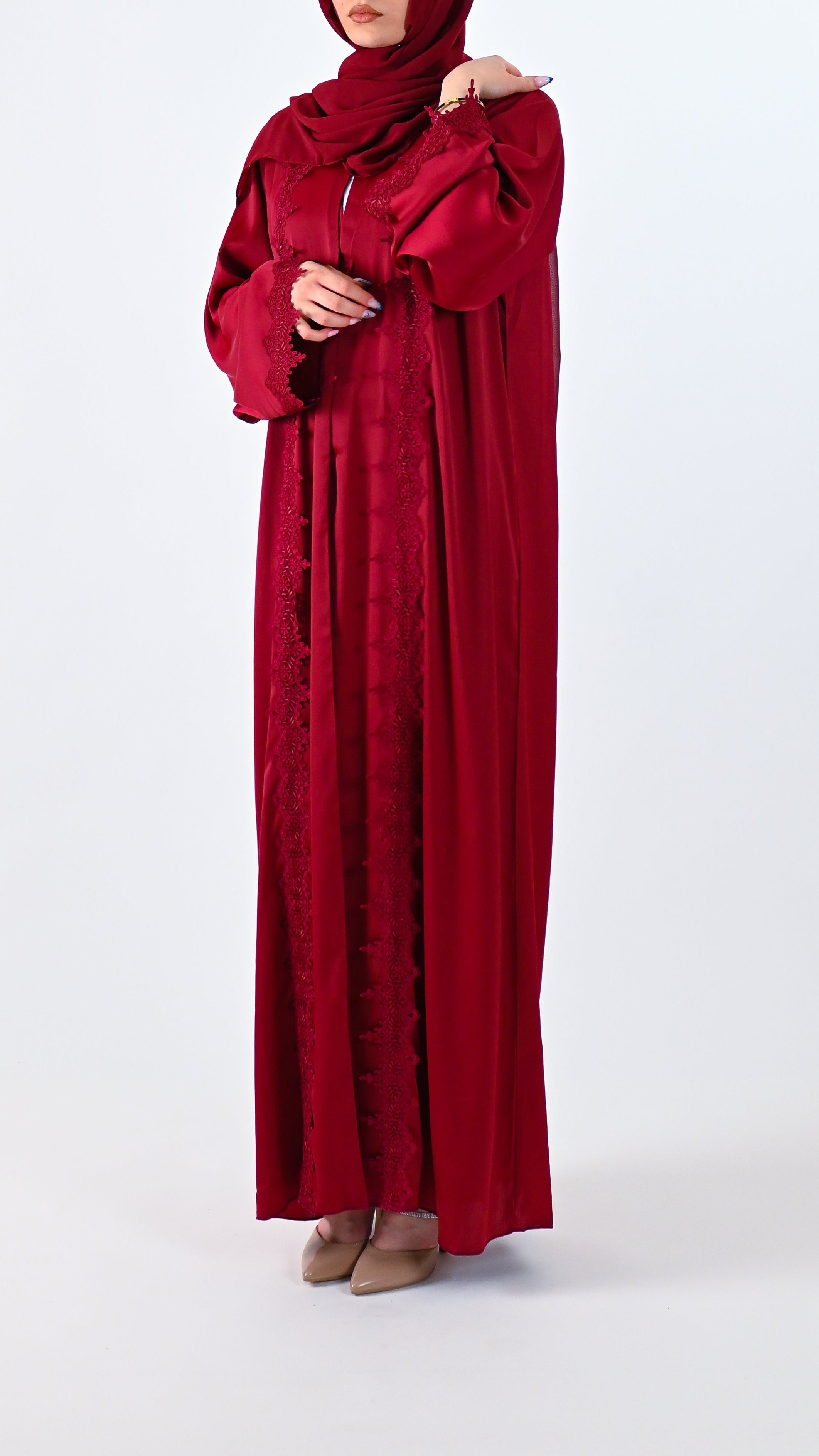 Womens Essential Abaya - Your Laced Companion in Rouge