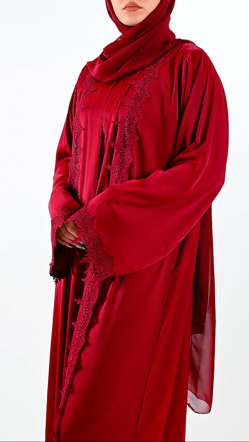 Womens Essential Abaya - Your Laced Companion in Rouge
