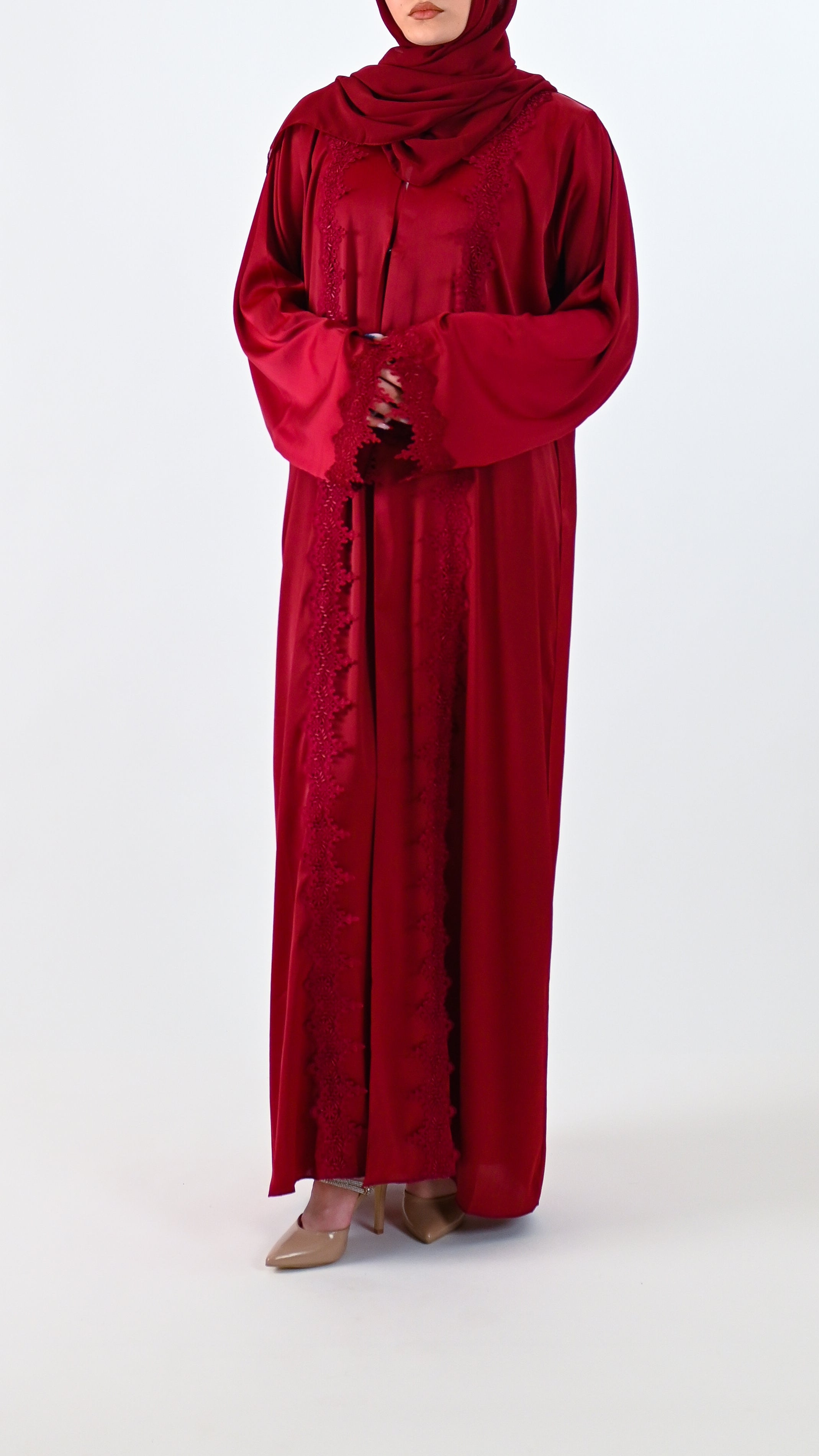Womens Essential Abaya - Your Laced Companion in Rouge