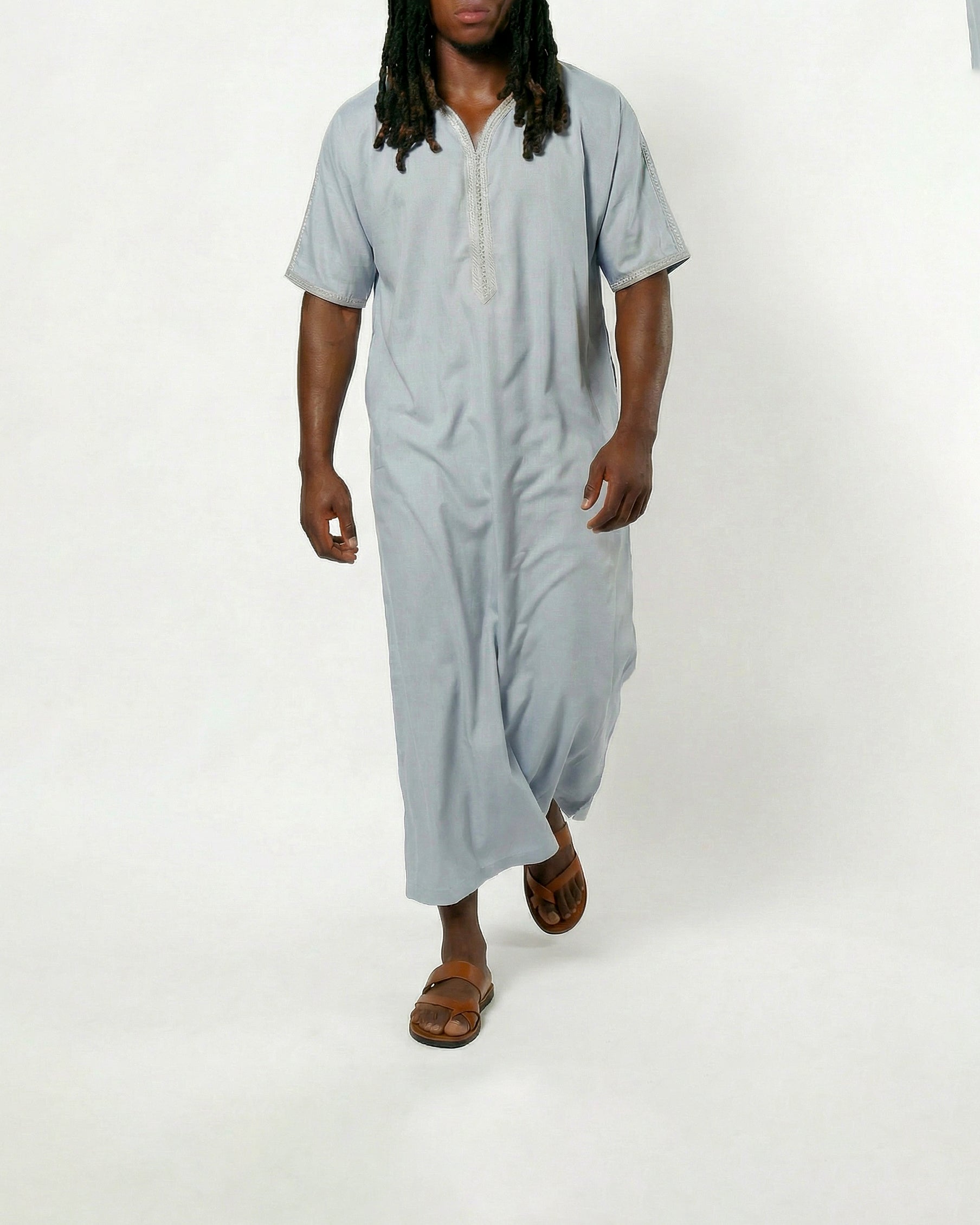 Mens Moroccan Thobe - The Embroidered Fit in Sky Blue