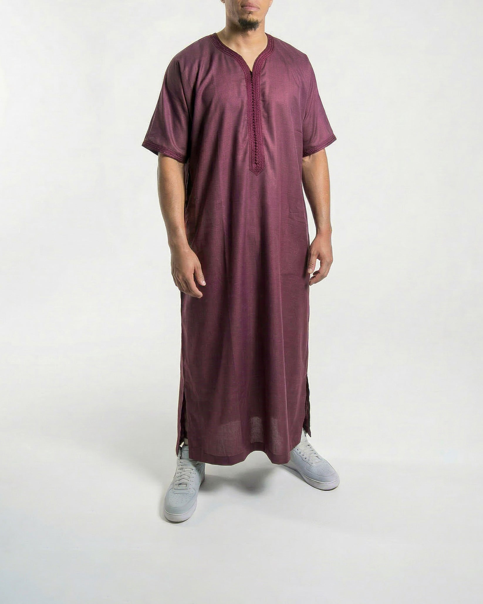 Mens Moroccan Thobe - The Embroidered Fit in Burgundy