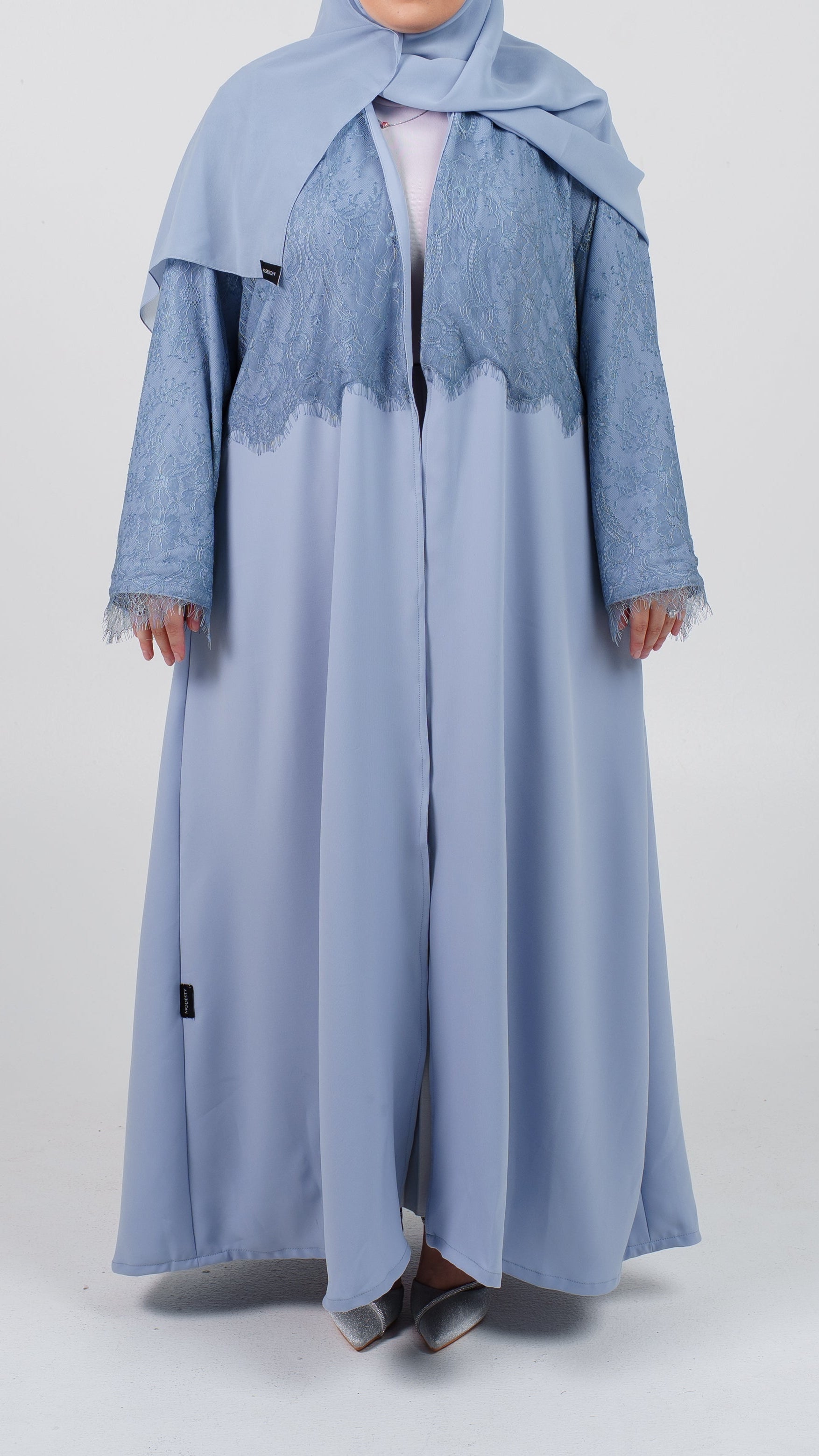 Womens Dressy Abaya - The French Lace in Sky Blue