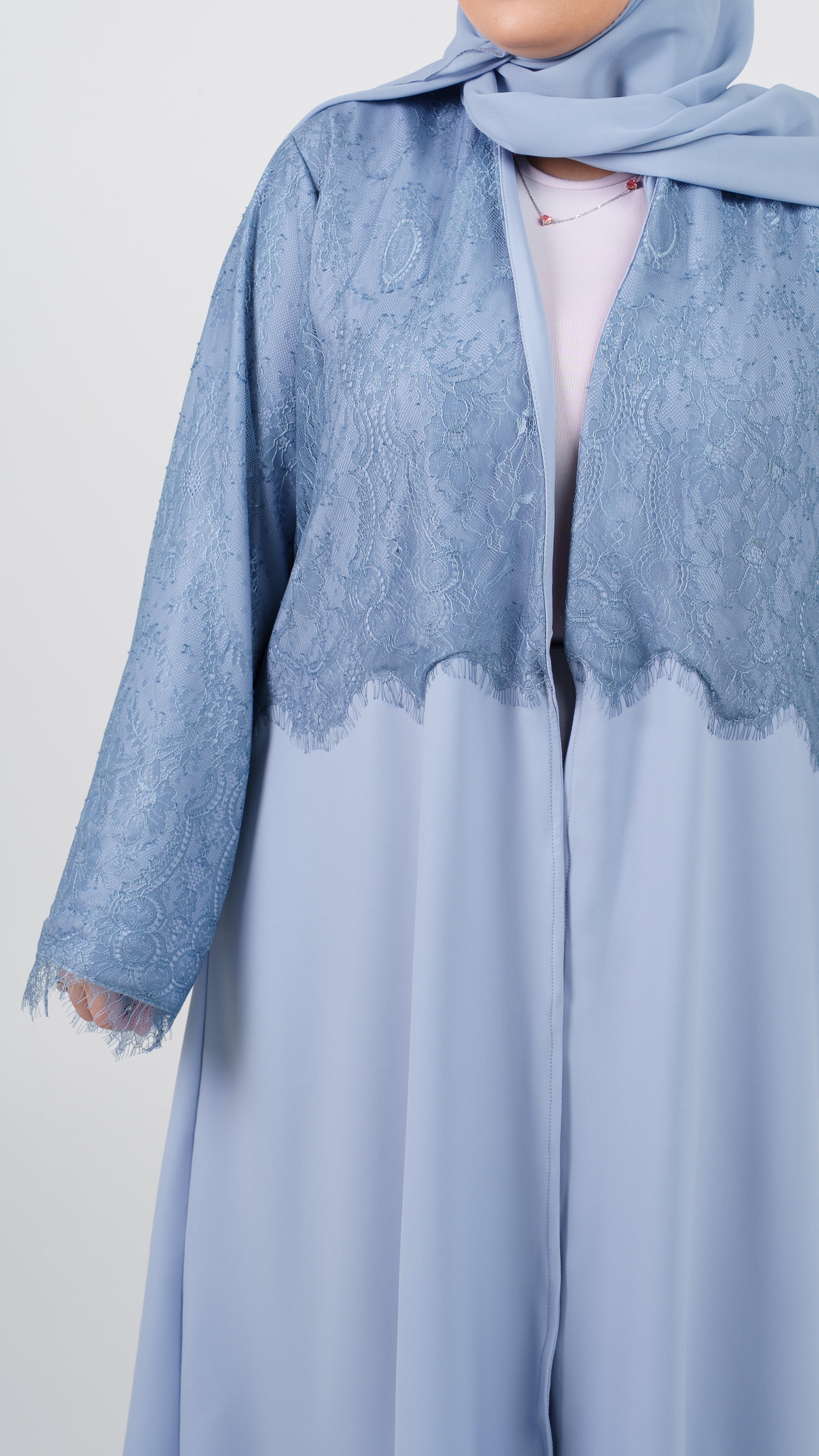 Womens Dressy Abaya - The French Lace in Sky Blue