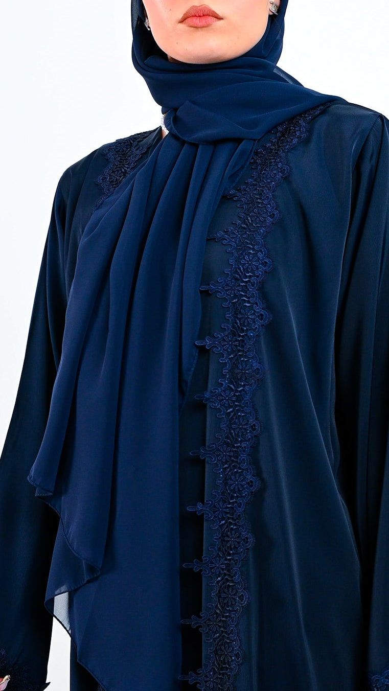 Womens Essential Abaya - Your Laced Companion in Midnight