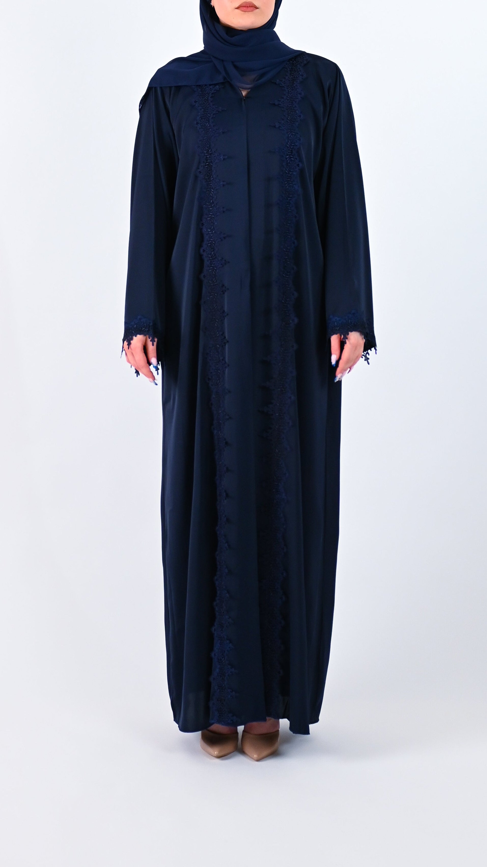 Womens Essential Abaya - Your Laced Companion in Midnight