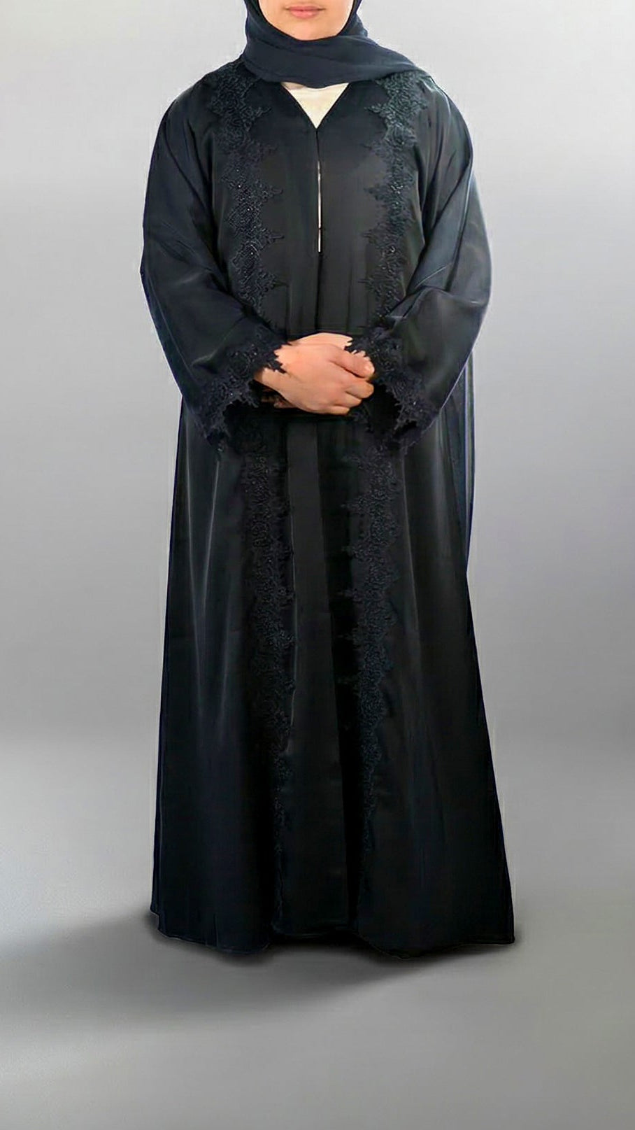 Girls Essential Abaya - Your Laced Companion in Midnight