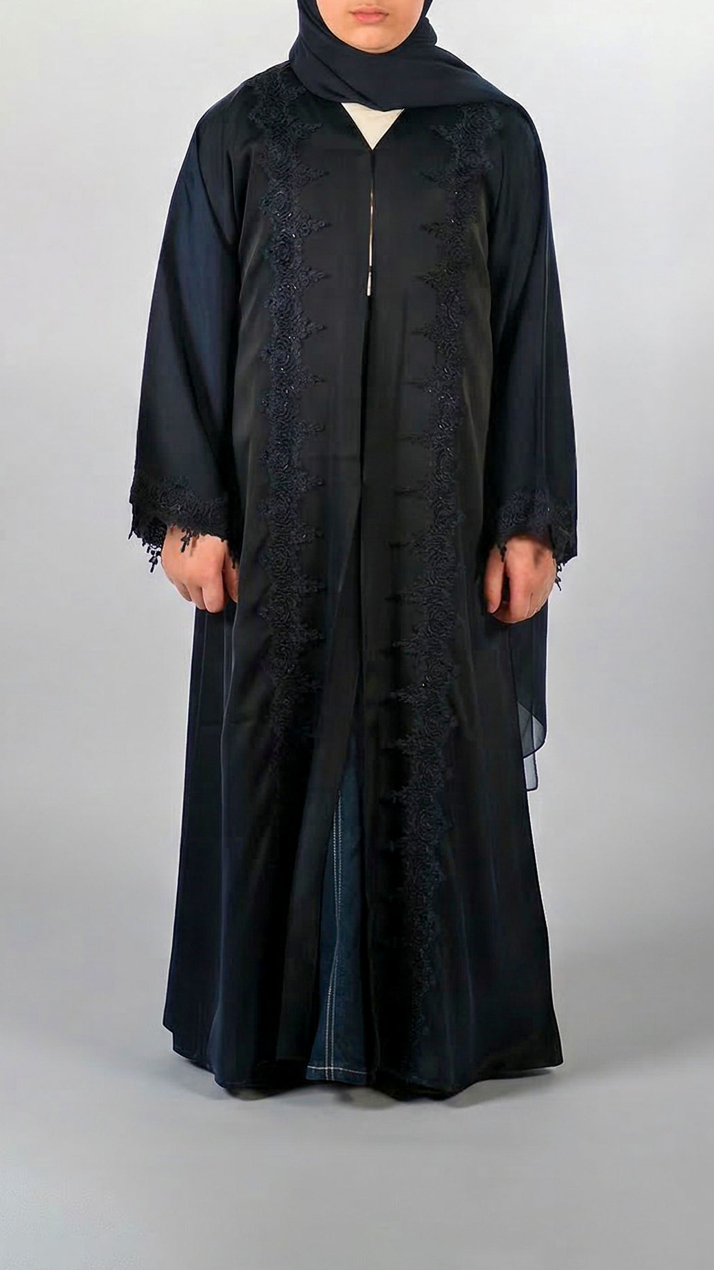 Girls Essential Abaya - Your Laced Companion in Midnight