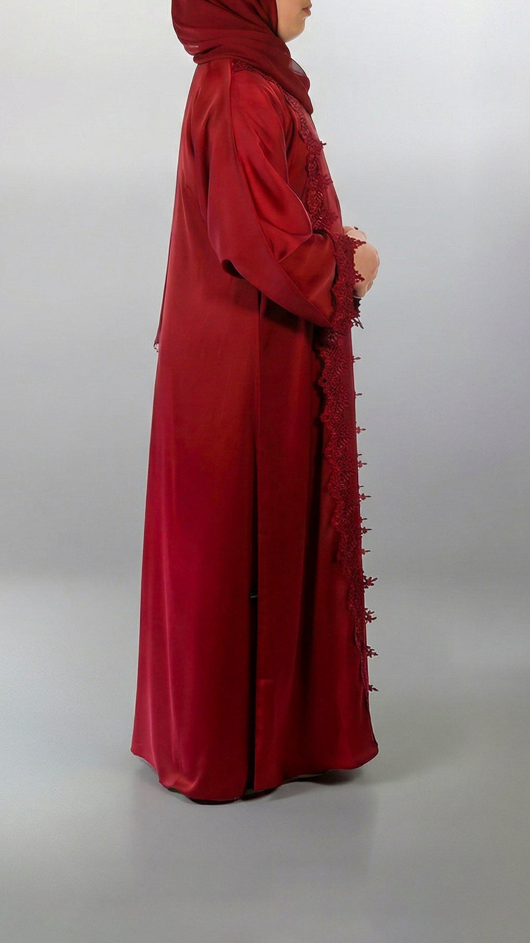 Girls Essential Abaya - Your Laced Companion in Rouge