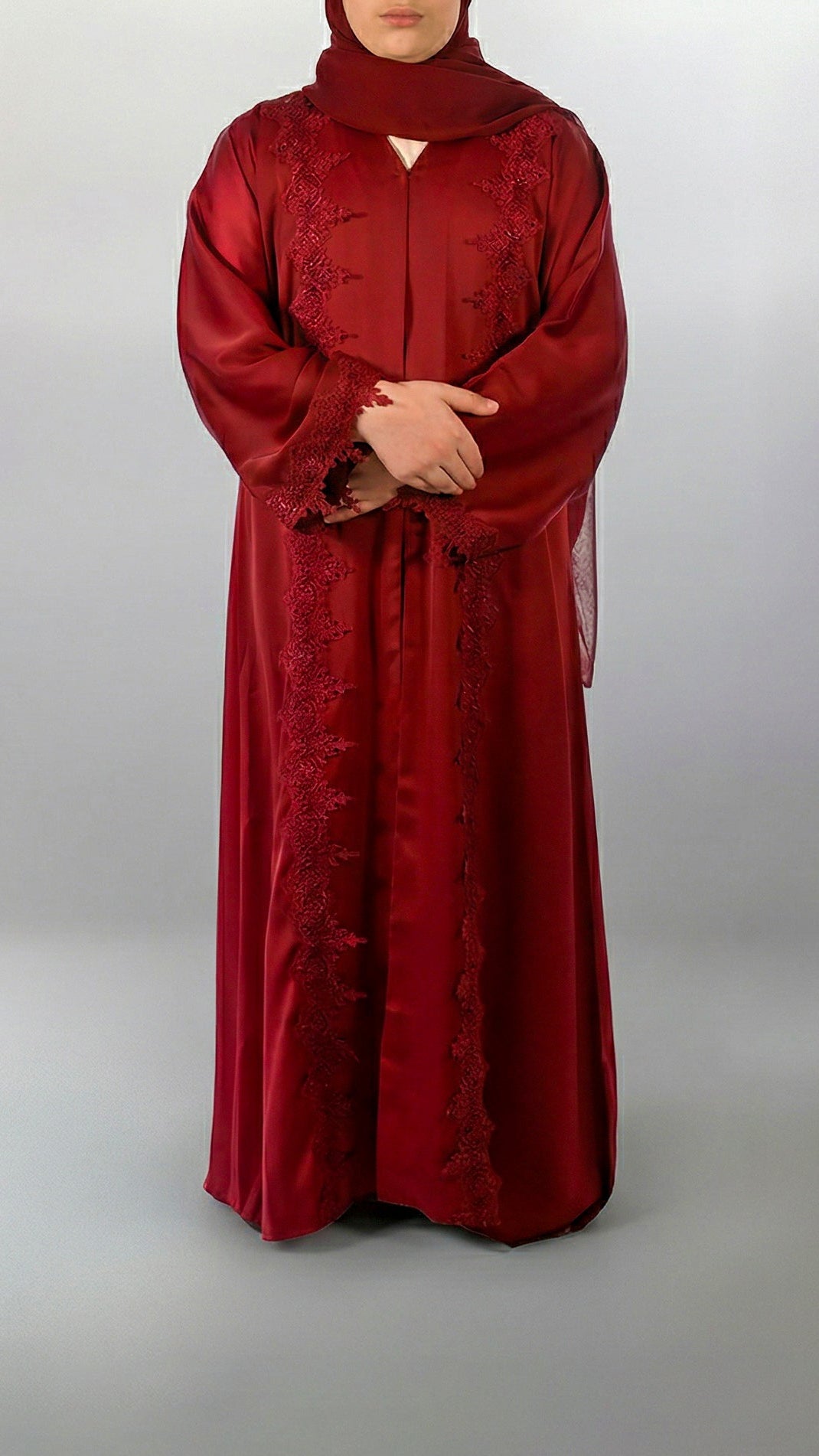 Girls Essential Abaya - Your Laced Companion in Rouge
