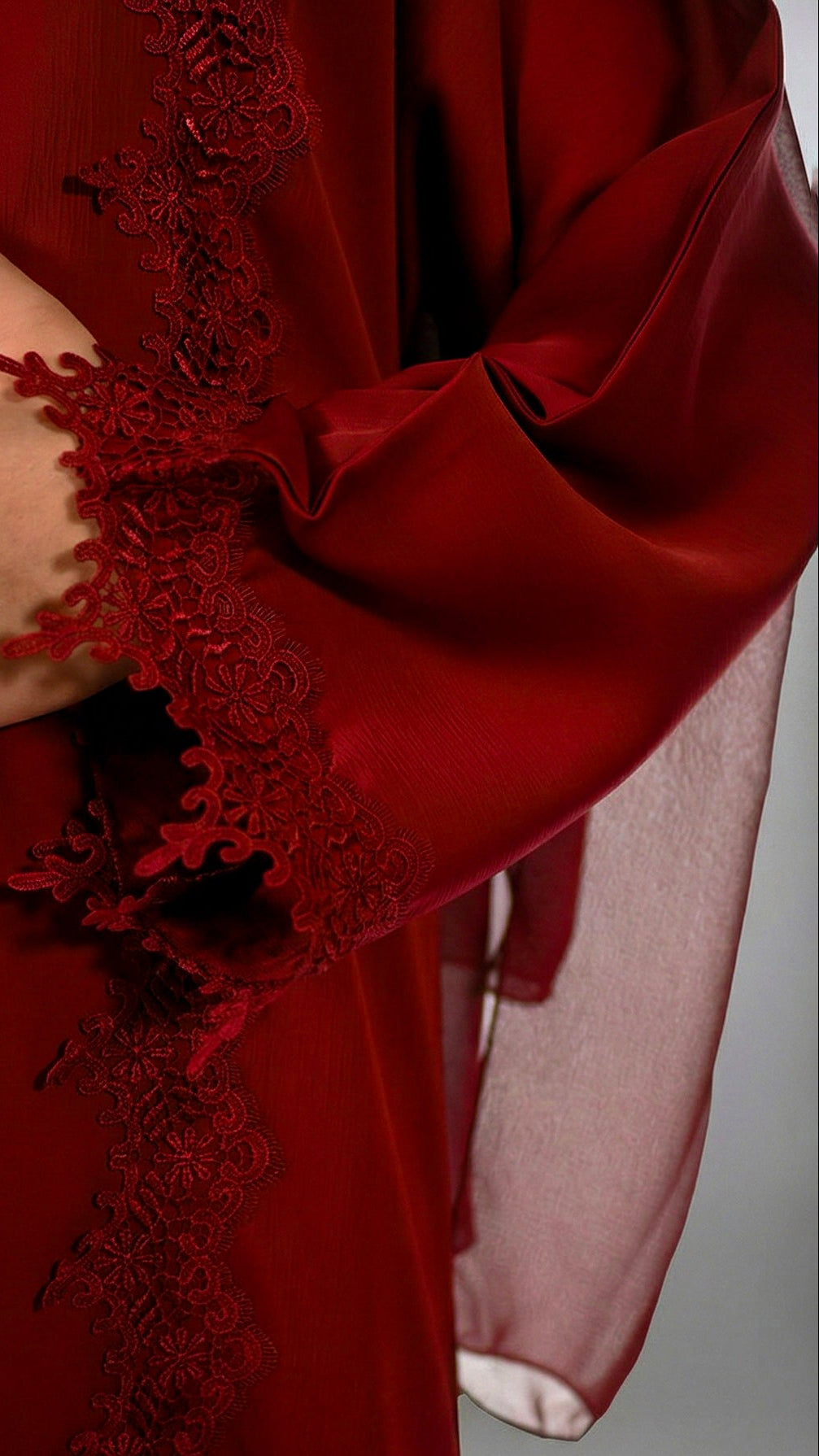 Girls Essential Abaya - Your Laced Companion in Rouge