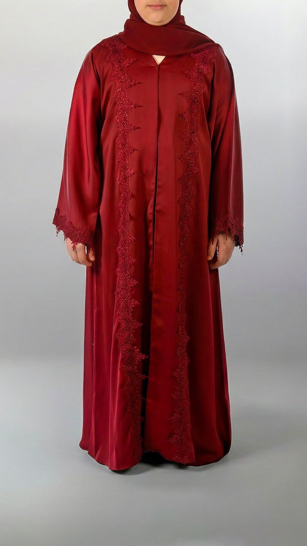 Girls Essential Abaya - Your Laced Companion in Rouge