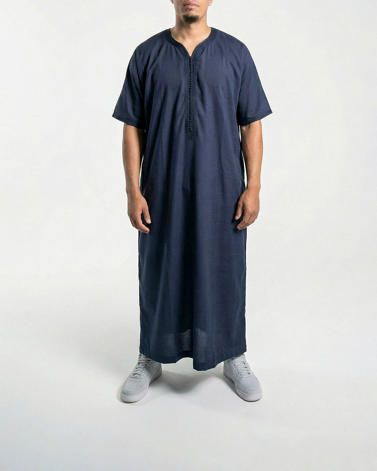 Mens Moroccan Thobe - The Embroidered Fit in Midnight Blue