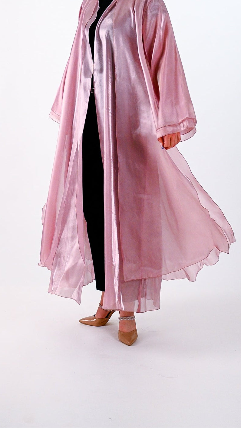 Womens Dressy Abaya - Organza Shimmer in Pretty Pink