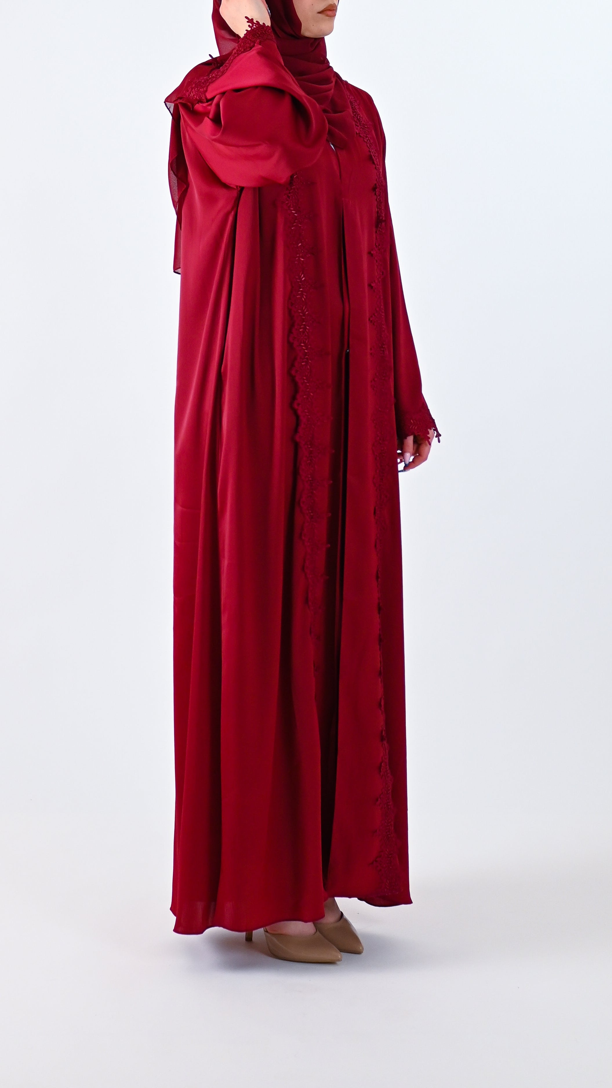 Womens Essential Abaya - Your Laced Companion in Rouge