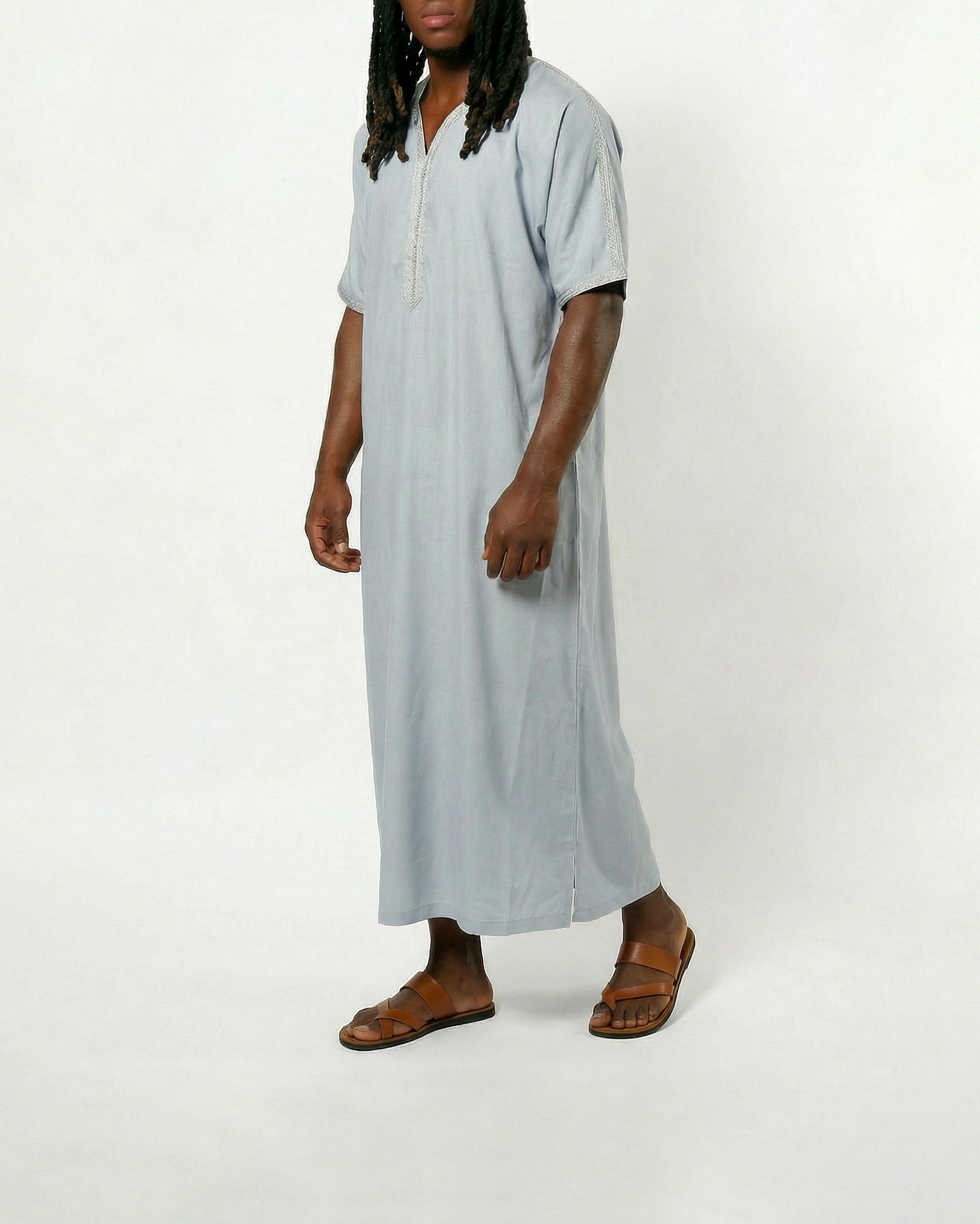 Mens Moroccan Thobe - The Embroidered Fit in Sky Blue