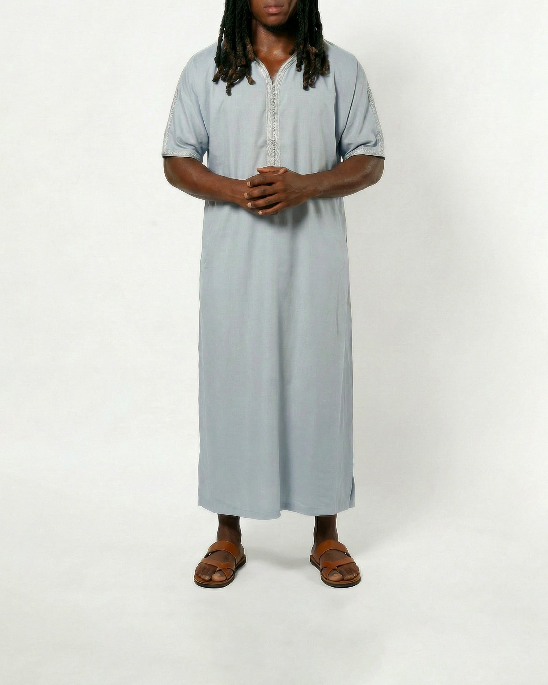 Mens Moroccan Thobe - The Embroidered Fit in Sky Blue