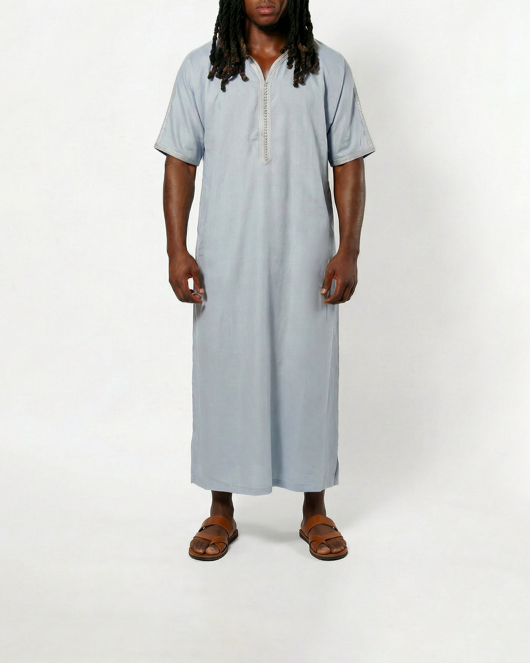 Mens Moroccan Thobe - The Embroidered Fit in Sky Blue